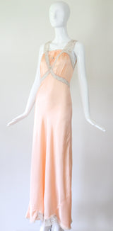 "Pastel Rosettes" Vintage 1930's Peach Pastel Rosette Gown UK 10 US 6