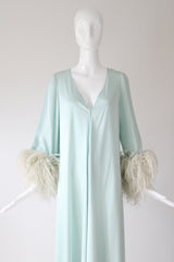"Ice Blue Plumage" Vintage 1960's Silk & Feather Robe UK 8-12 US 4-8