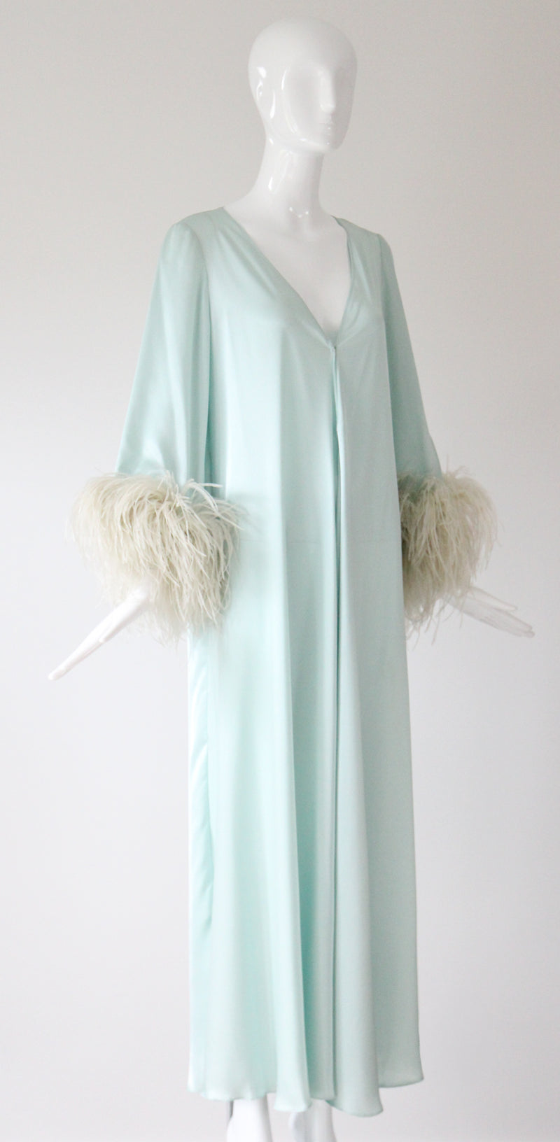 "Ice Blue Plumage" Vintage 1960's Silk & Feather Robe UK 8-12 US 4-8