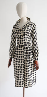 “Silk Houndstooth" Vintage 1950's Silk Houndstooth Shirt-Waister Dress UK 10 US 6