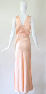 "Pastel Rosettes" Vintage 1930's Peach Pastel Rosette Gown UK 10 US 6