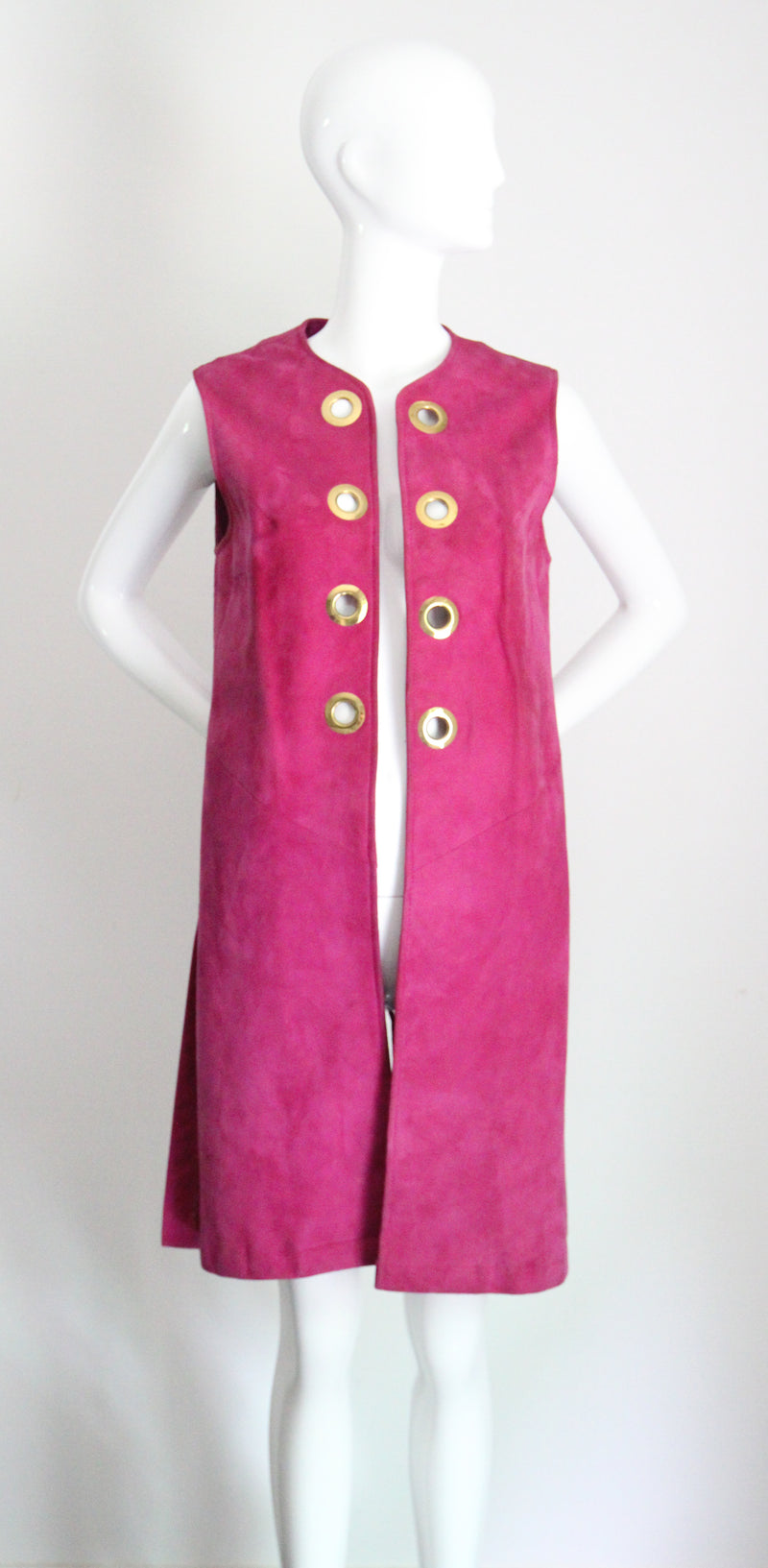 "Magenta Suede" Vintage 1960's Magenta Suede Longline Eyelet Waistcoat UK 10-12 US 6-8