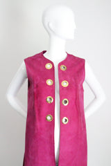 "Magenta Suede" Vintage 1960's Magenta Suede Longline Eyelet Waistcoat UK 10-12 US 6-8