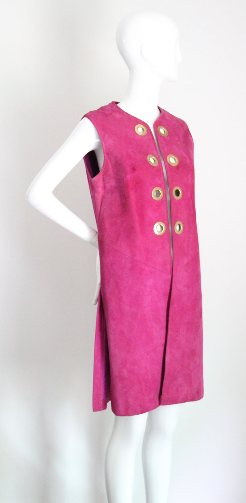 "Magenta Suede" Vintage 1960's Magenta Suede Longline Eyelet Waistcoat UK 10-12 US 6-8