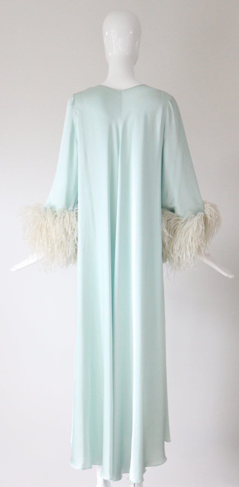 "Ice Blue Plumage" Vintage 1960's Silk & Feather Robe UK 8-12 US 4-8