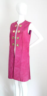 "Magenta Suede" Vintage 1960's Magenta Suede Longline Eyelet Waistcoat UK 10-12 US 6-8