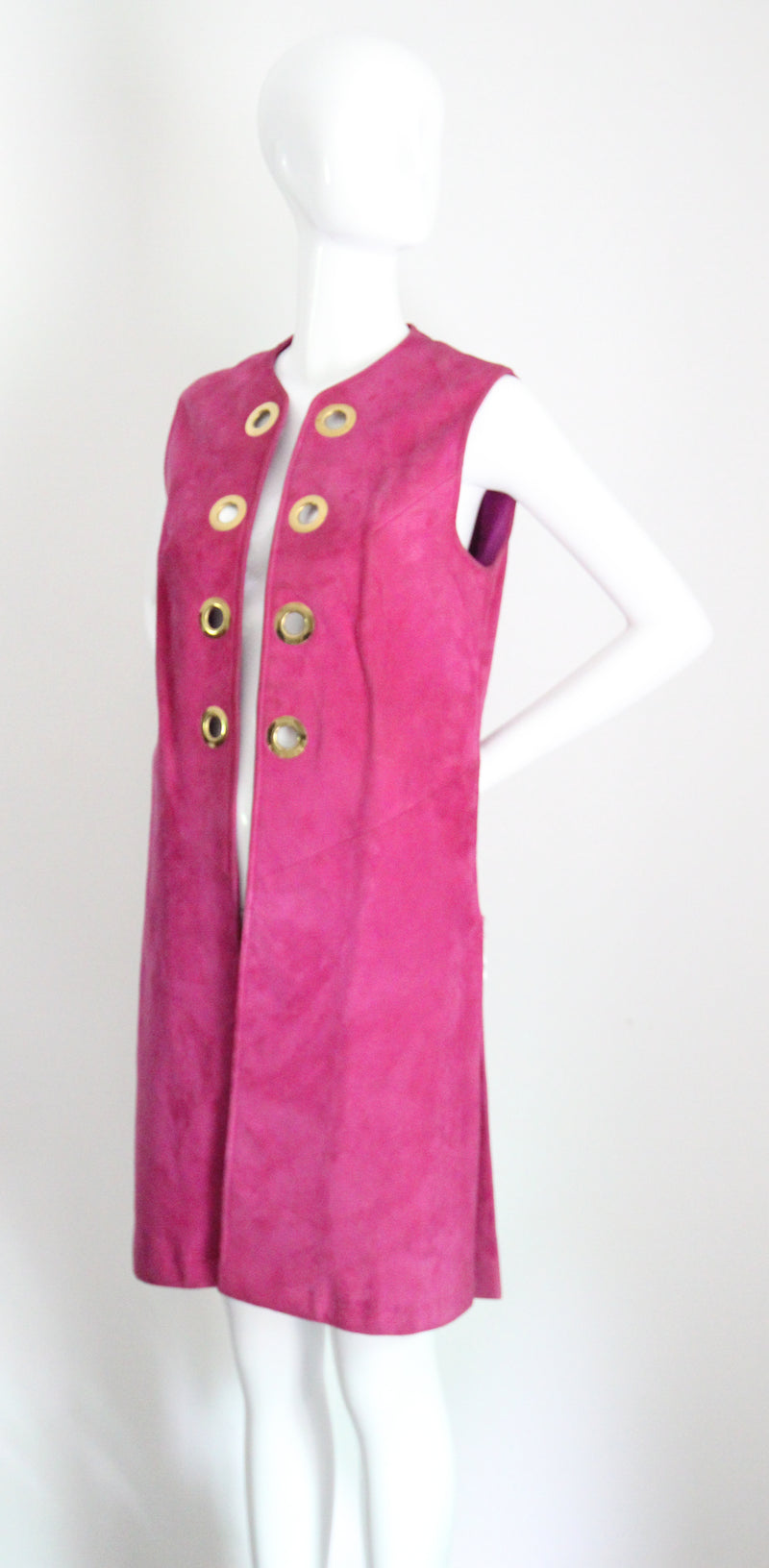 "Magenta Suede" Vintage 1960's Magenta Suede Longline Eyelet Waistcoat UK 10-12 US 6-8