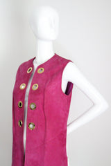 "Magenta Suede" Vintage 1960's Magenta Suede Longline Eyelet Waistcoat UK 10-12 US 6-8