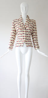 "Linen Embroidery" Vintage 1940's Cream Linen Embroidered Jacket UK 8 US 4