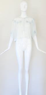 "Velvet Scattered Florals" Vintage 1930's Ice Blue Silk & Velvet Jacket UK 10-12 US 6-8