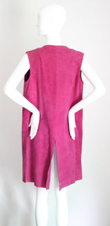 "Magenta Suede" Vintage 1960's Magenta Suede Longline Eyelet Waistcoat UK 10-12 US 6-8