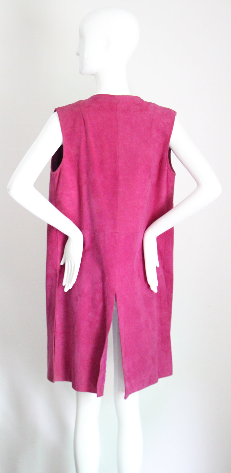 "Magenta Suede" Vintage 1960's Magenta Suede Longline Eyelet Waistcoat UK 10-12 US 6-8