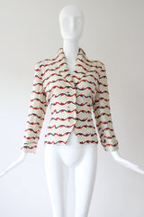 "Linen Embroidery" Vintage 1940's Cream Linen Embroidered Jacket UK 8 US 4