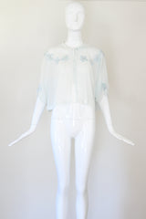 "Velvet Scattered Florals" Vintage 1930's Ice Blue Silk & Velvet Jacket UK 10-12 US 6-8