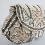 "Crewel Florals & Striped Beadwork" Vintage 1920's Beaded & Embroidered Clutch Bag