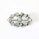 "Sparkling Enamel Wreath" Edwardian Enamel & Rhinestone Wreath Brooch