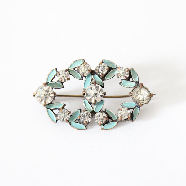 "Sparkling Enamel Wreath" Edwardian Enamel & Rhinestone Wreath Brooch