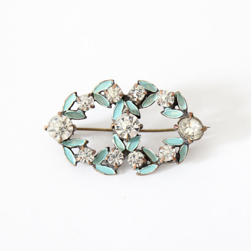 "Sparkling Enamel Wreath" Edwardian Enamel & Rhinestone Wreath Brooch
