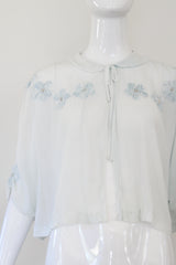 "Velvet Scattered Florals" Vintage 1930's Ice Blue Silk & Velvet Jacket UK 10-12 US 6-8