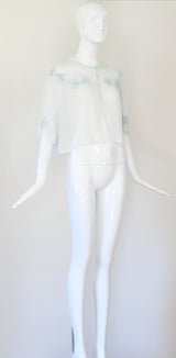 "Velvet Scattered Florals" Vintage 1930's Ice Blue Silk & Velvet Jacket UK 10-12 US 6-8
