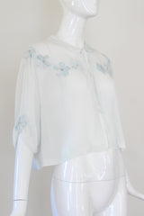 "Velvet Scattered Florals" Vintage 1930's Ice Blue Silk & Velvet Jacket UK 10-12 US 6-8