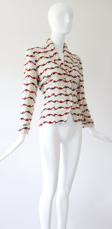 "Linen Embroidery" Vintage 1940's Cream Linen Embroidered Jacket UK 8 US 4