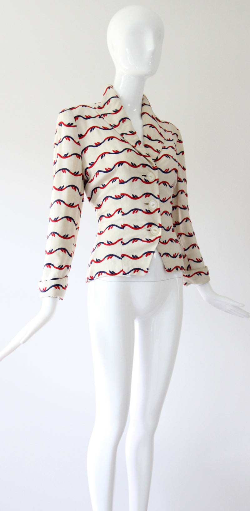 "Linen Embroidery" Vintage 1940's Cream Linen Embroidered Jacket UK 8 US 4