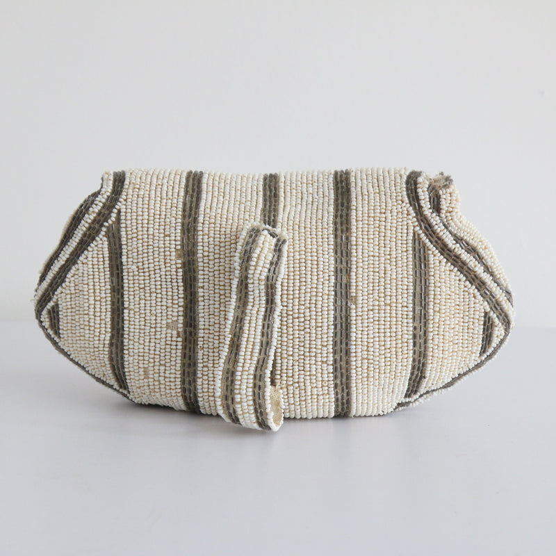 "Crewel Florals & Striped Beadwork" Vintage 1920's Beaded & Embroidered Clutch Bag
