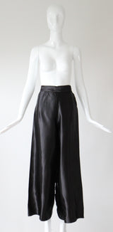 "Satin Loungewear" Vintage 1940's Black Rayon Satin Pyjama Pants UK 8 US 4