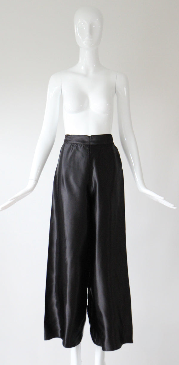"Satin Loungewear" Vintage 1940's Black Rayon Satin Pyjama Pants UK 8 US 4