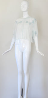 "Velvet Scattered Florals" Vintage 1930's Ice Blue Silk & Velvet Jacket UK 10-12 US 6-8