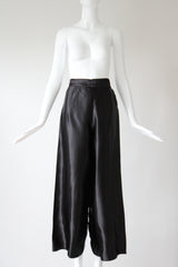 "Satin Loungewear" Vintage 1940's Black Rayon Satin Pyjama Pants UK 8 US 4