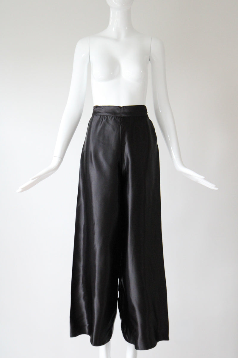 "Satin Loungewear" Vintage 1940's Black Rayon Satin Pyjama Pants UK 8 US 4