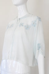 "Velvet Scattered Florals" Vintage 1930's Ice Blue Silk & Velvet Jacket UK 10-12 US 6-8