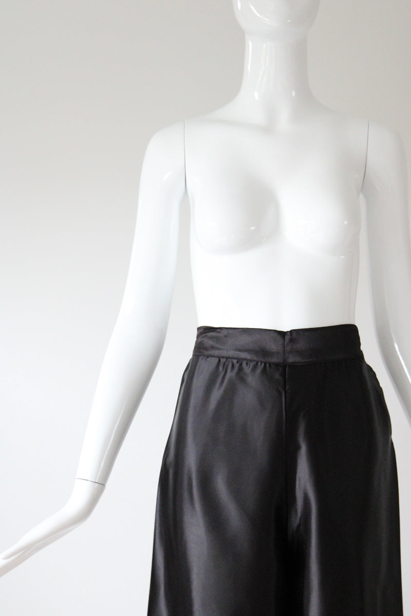 "Satin Loungewear" Vintage 1940's Black Rayon Satin Pyjama Pants UK 8 US 4