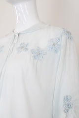 "Velvet Scattered Florals" Vintage 1930's Ice Blue Silk & Velvet Jacket UK 10-12 US 6-8
