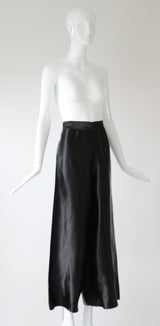 "Satin Loungewear" Vintage 1940's Black Rayon Satin Pyjama Pants UK 8 US 4
