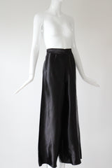 "Satin Loungewear" Vintage 1940's Black Rayon Satin Pyjama Pants UK 8 US 4