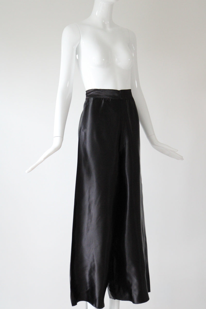 "Satin Loungewear" Vintage 1940's Black Rayon Satin Pyjama Pants UK 8 US 4