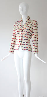 "Linen Embroidery" Vintage 1940's Cream Linen Embroidered Jacket UK 8 US 4