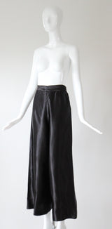 "Satin Loungewear" Vintage 1940's Black Rayon Satin Pyjama Pants UK 8 US 4