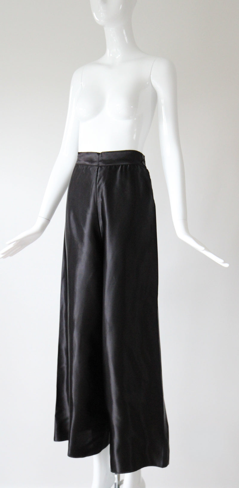 "Satin Loungewear" Vintage 1940's Black Rayon Satin Pyjama Pants UK 8 US 4
