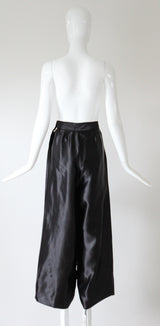 "Satin Loungewear" Vintage 1940's Black Rayon Satin Pyjama Pants UK 8 US 4