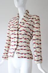 "Linen Embroidery" Vintage 1940's Cream Linen Embroidered Jacket UK 8 US 4