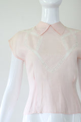 "Lace & Embroidery" Vintage 1940's Lace & Embroidery Embellished Blouse UK 10 US 6