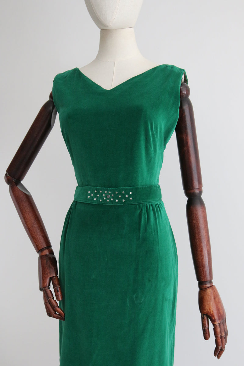 Pine Green Velvet Vintage 1950's Pine Green Velvet & Rhinestone Detail Dress UK 8 US 4 Pine Green Velvet Vintage 1950's Pine Green Velvet & Rhinestone Detail Dress UK 8 US 4