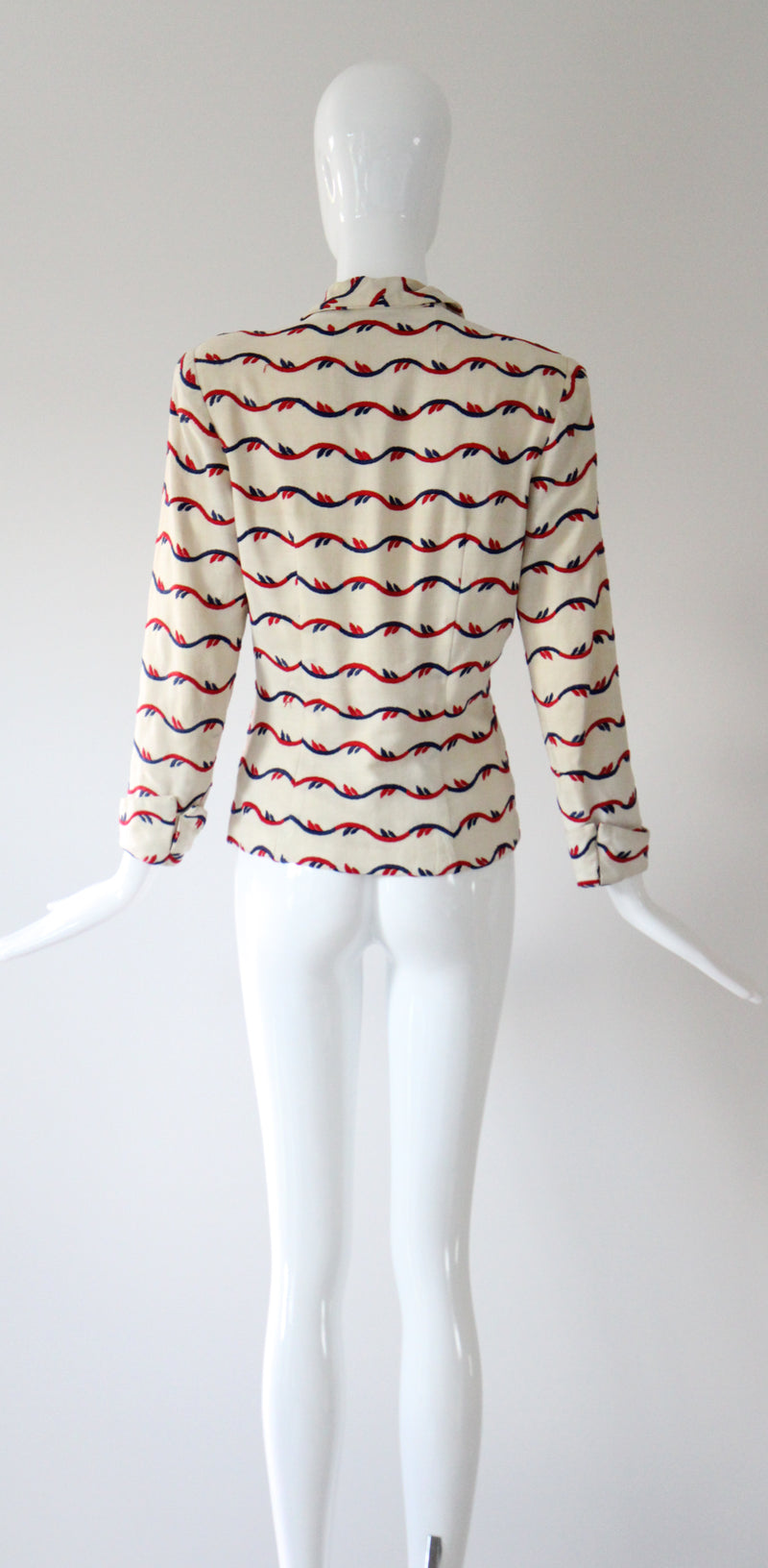 "Linen Embroidery" Vintage 1940's Cream Linen Embroidered Jacket UK 8 US 4