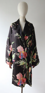 "Wild Irises" Vintage 1940's Wild Iris Floral Print Robe UK 10-14 US 6-10