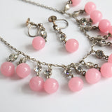 "Sugar Pink Droplets" Vintage 1930's Necklace & Earrings Demi-Parure Set
