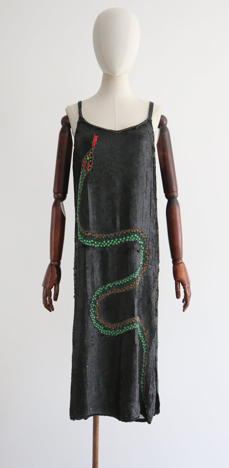 "Sequin Serpent" Vintage Silk Beaded & Sequinned Serpent Dress UK 12-14 US 8-10